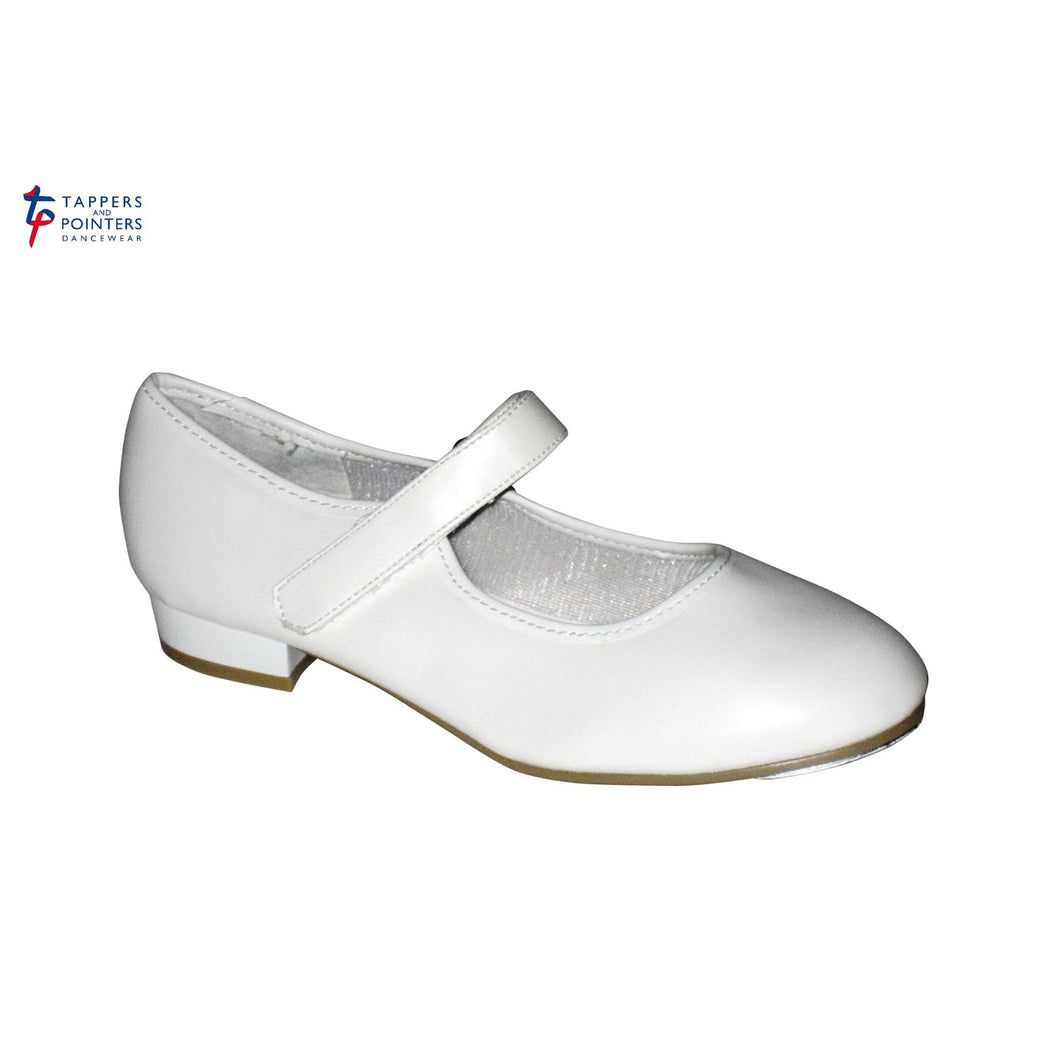 Tappers and Pointers Low Heel Tap Shoes - PU Upper, velcro fastening - White - Strictly Dancing